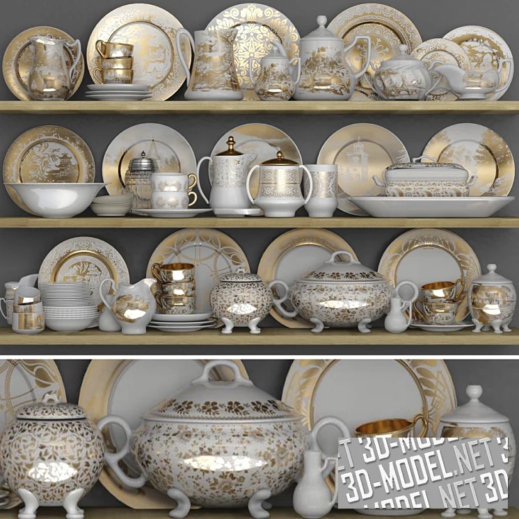 Классический сервиз из фарфора с отделкой сусальным золотом