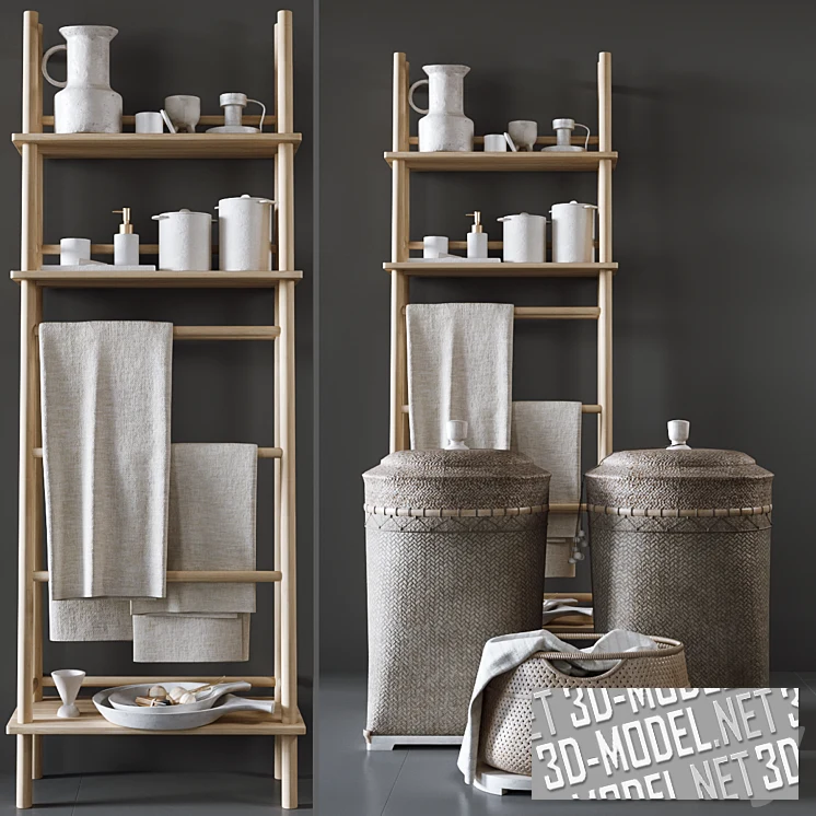 Аксессуары для ванной с деревянной этажеркой