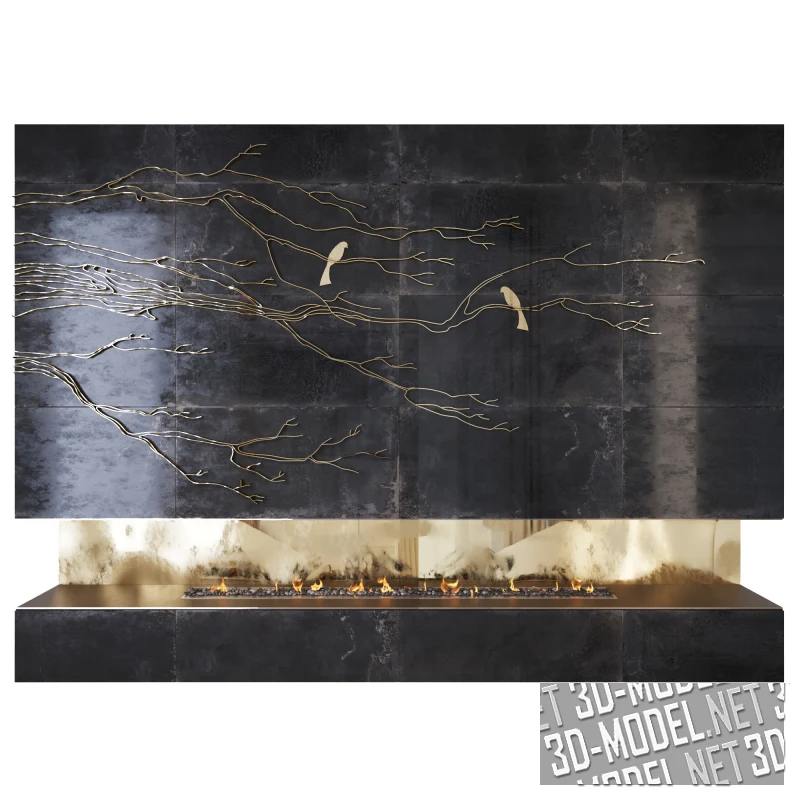 Камин с декоративной настенной панелью