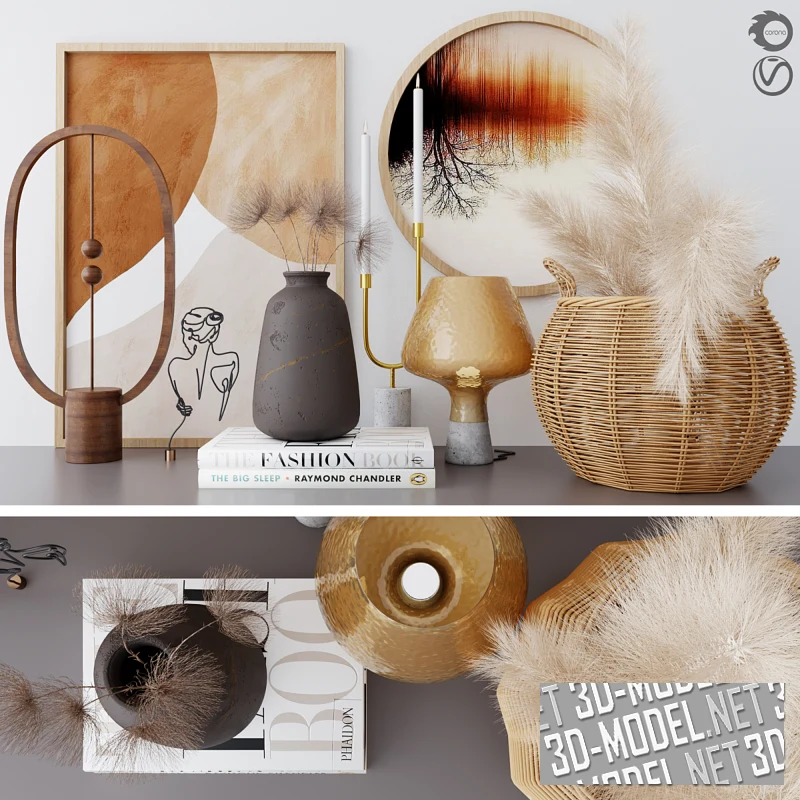 Декоративная композиция с картинами и сухоцветами