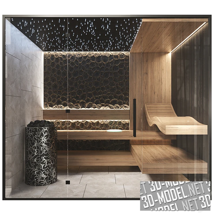 Финская сауна с отделкой из обожженного дерева