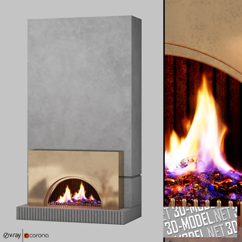 Камин в сером и золотистом цветах