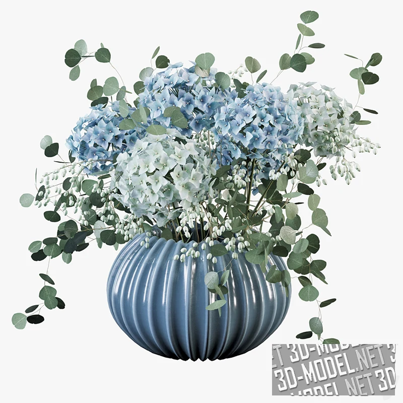 Букет из гортензий в синей вазе