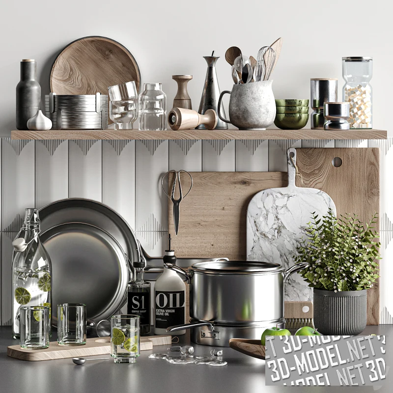 Кухонные аксессуары с зелеными яблоками и лаймом