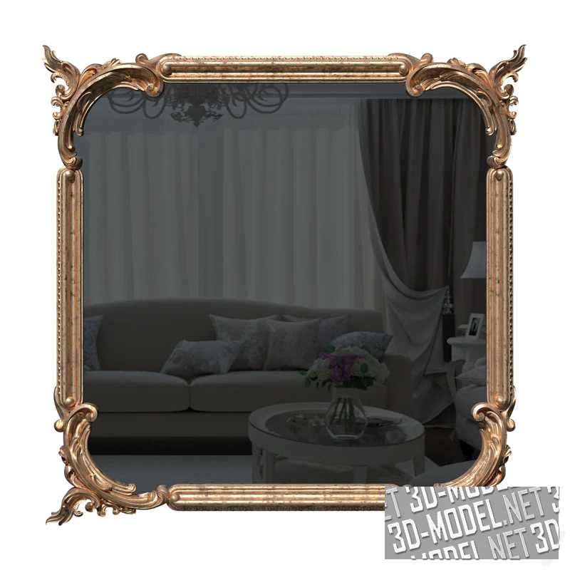 Квадратное зеркало в бронзовой раме