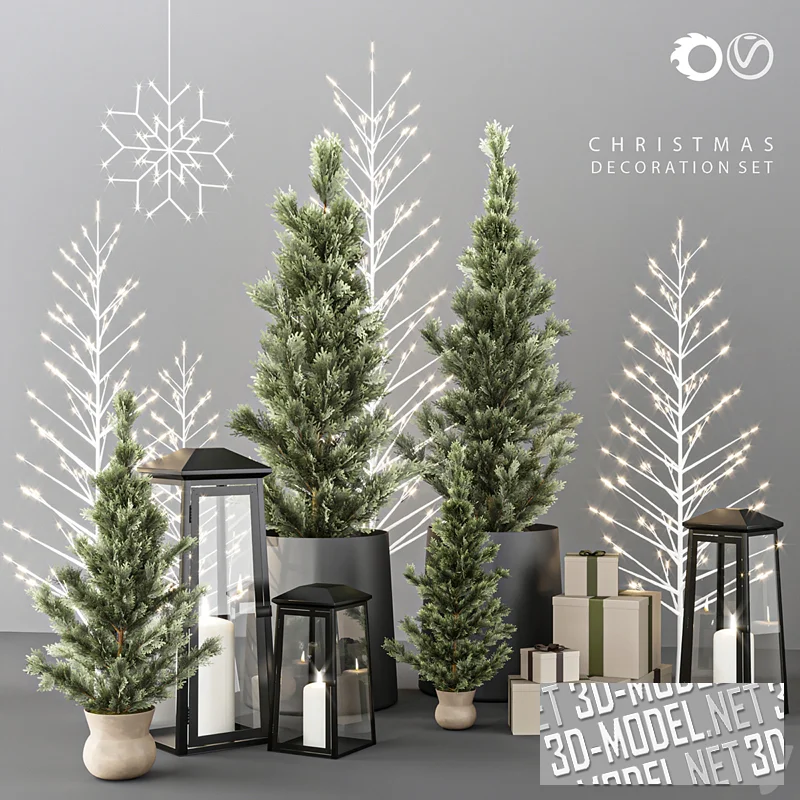 Рождественский сет с елками и снежинкой