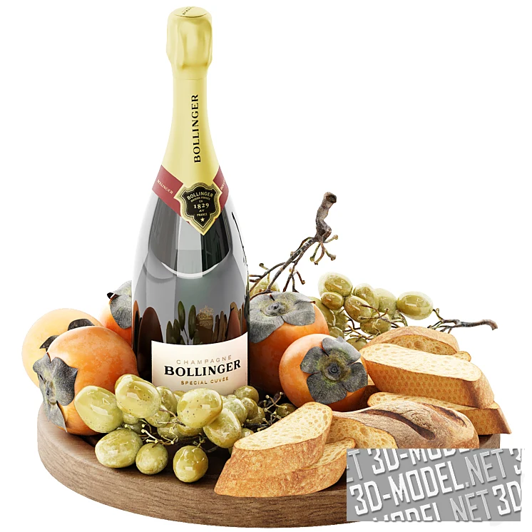 Композиция с шампанским, фруктами и хлебом