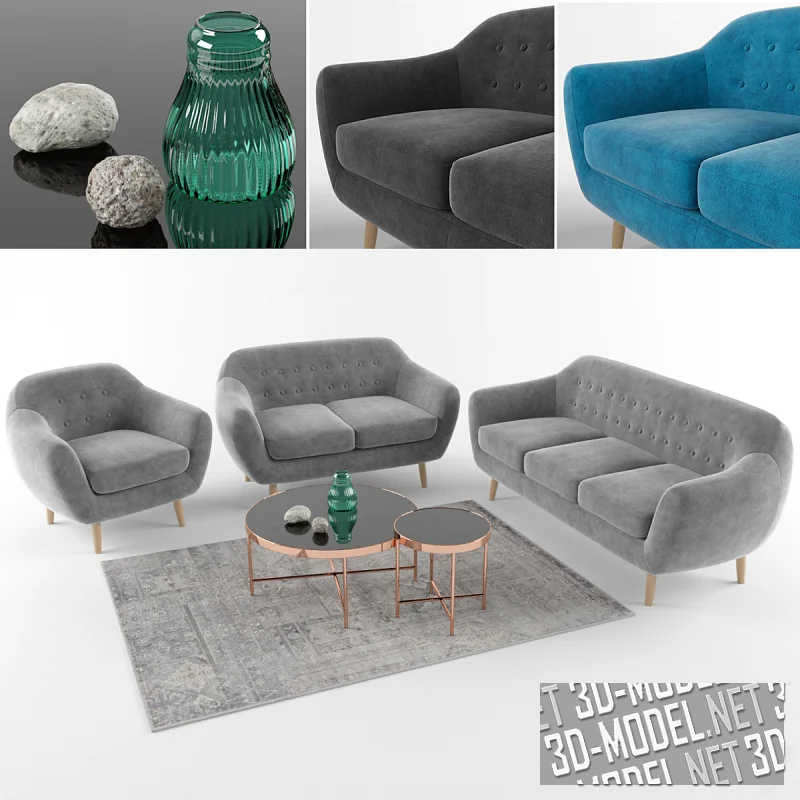 Диван, кресло, стол от Signal и декор