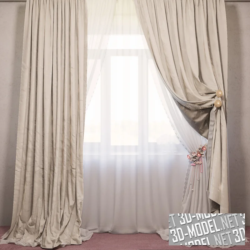 Шторы с подхватом из декоративных цветов