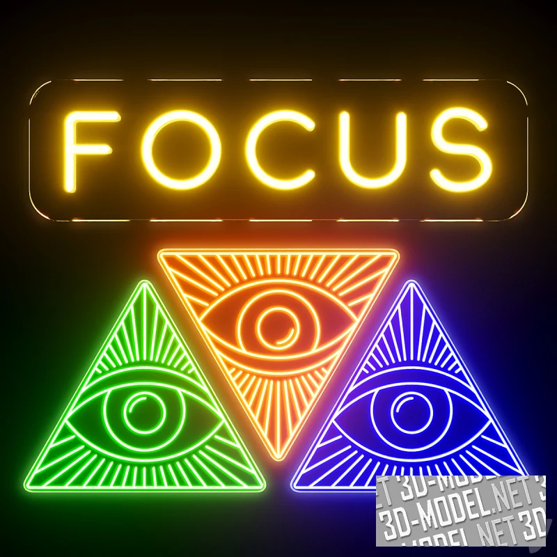 Неоновая надпись Focus и глаза