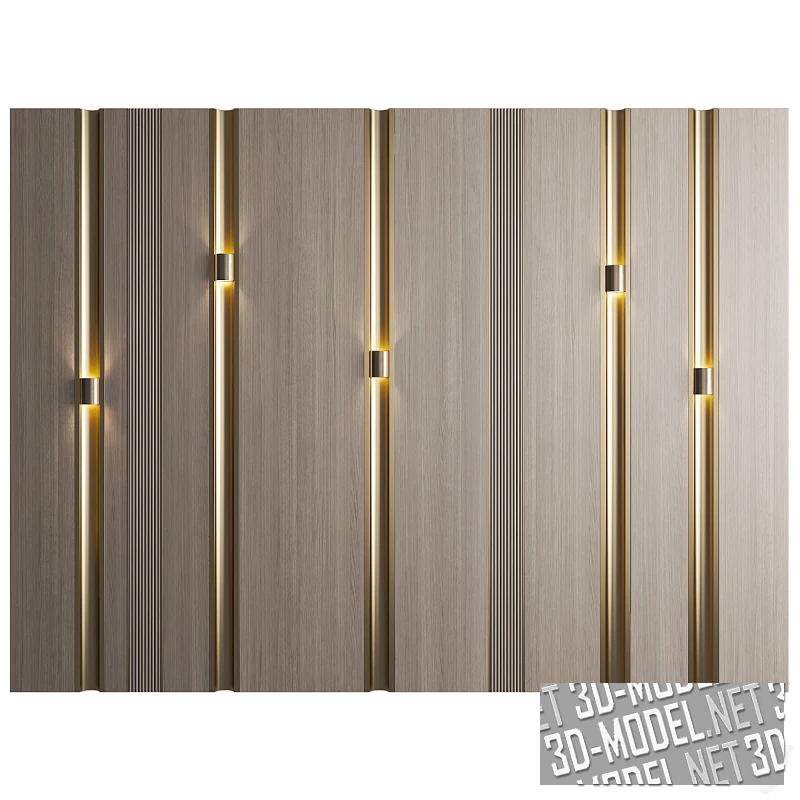 Настенная панель с рейками и светильниками